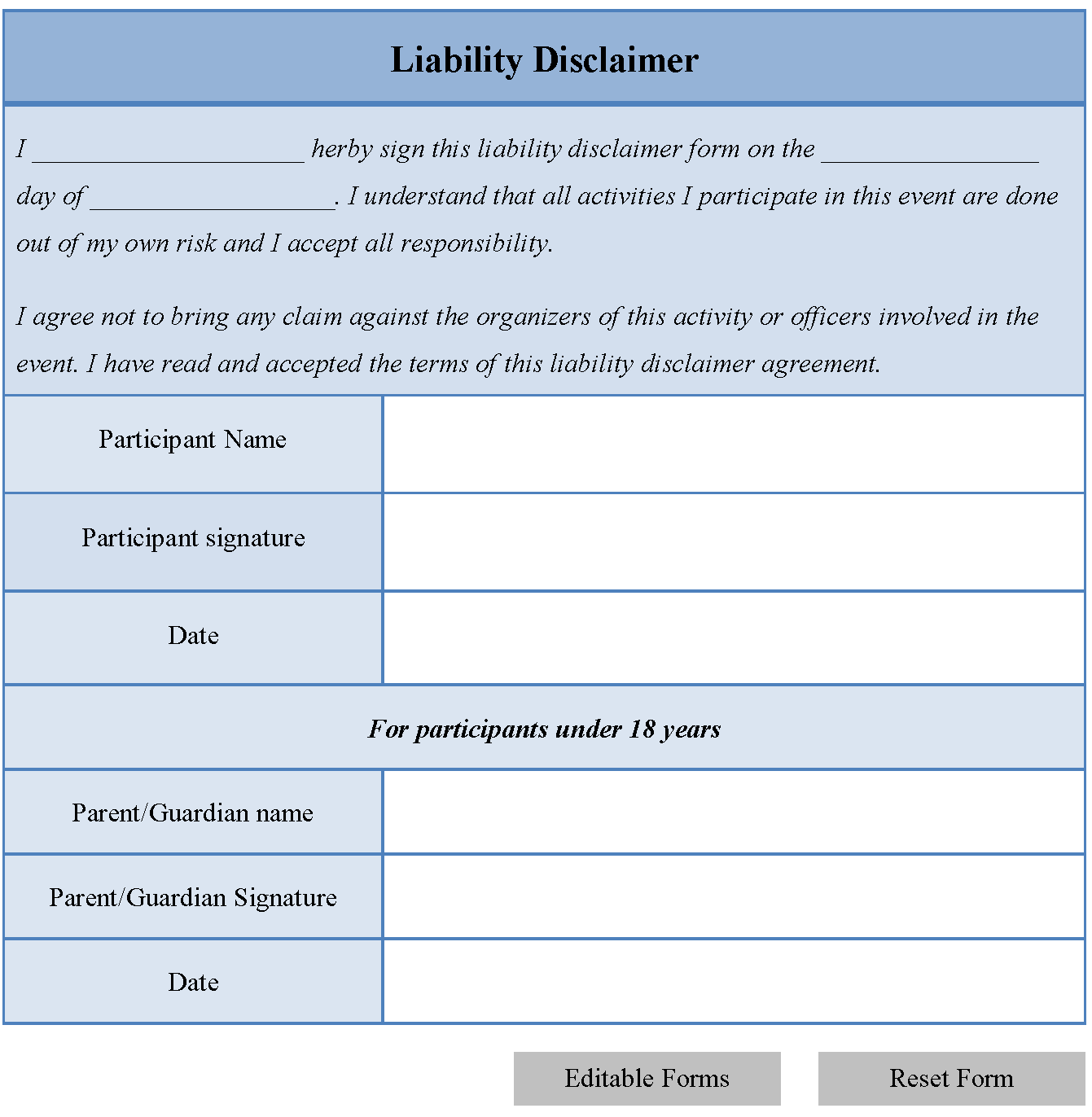 Free Printable Disclaimer Form Template