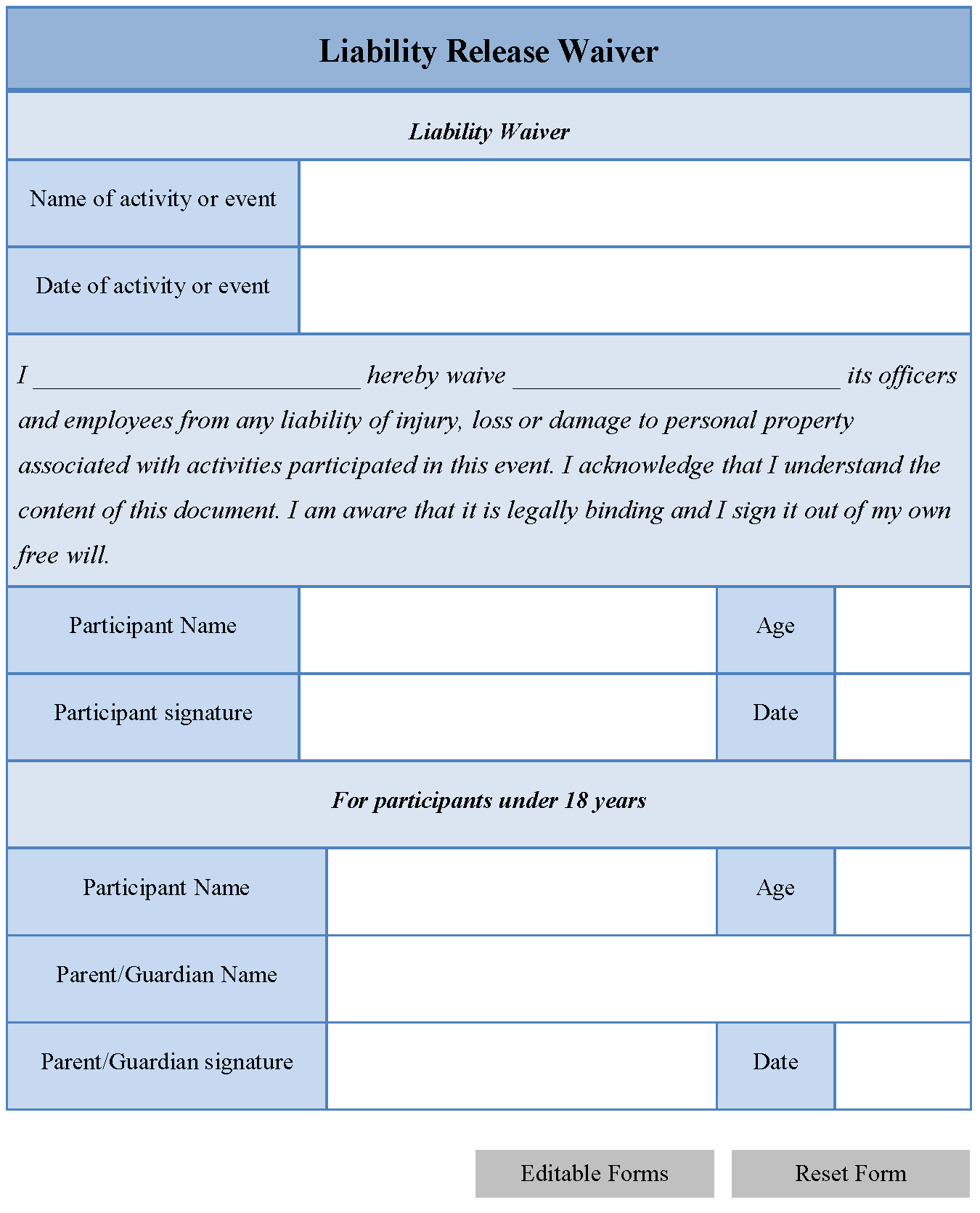 Release Of Liability Template Free from www.editableforms.com