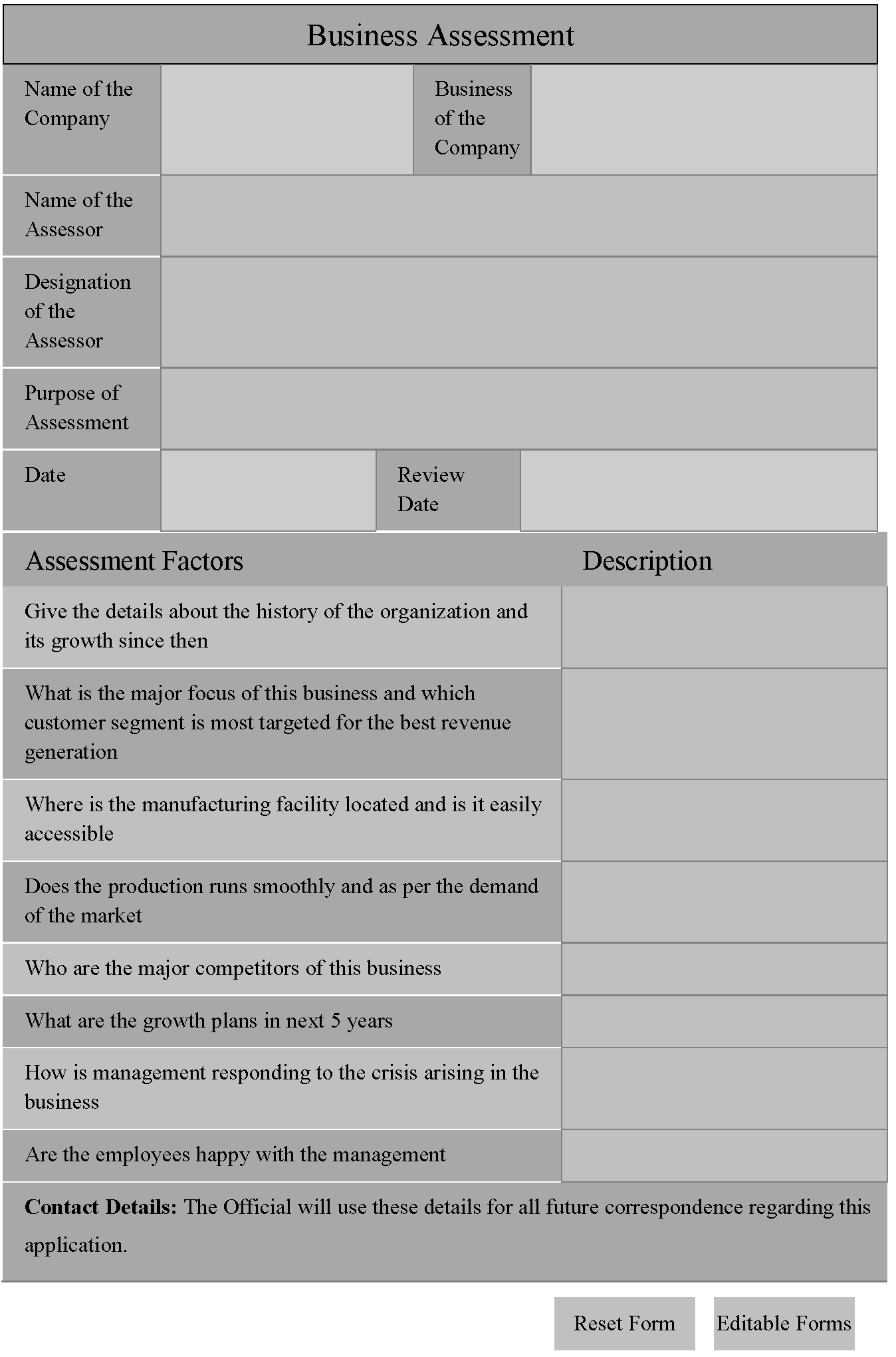 Business Assessment Form