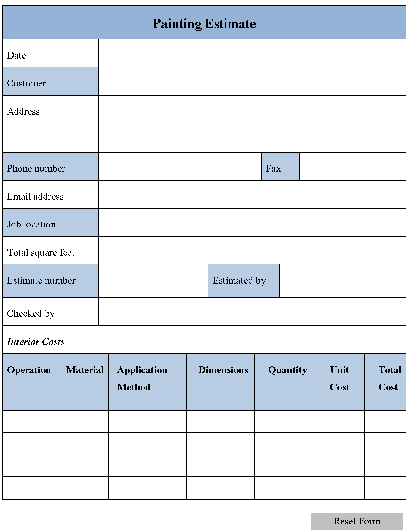 Editable Painting Estimate Template