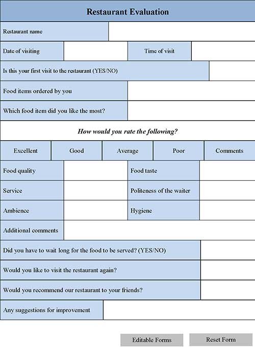 Restaurant Evaluation Form