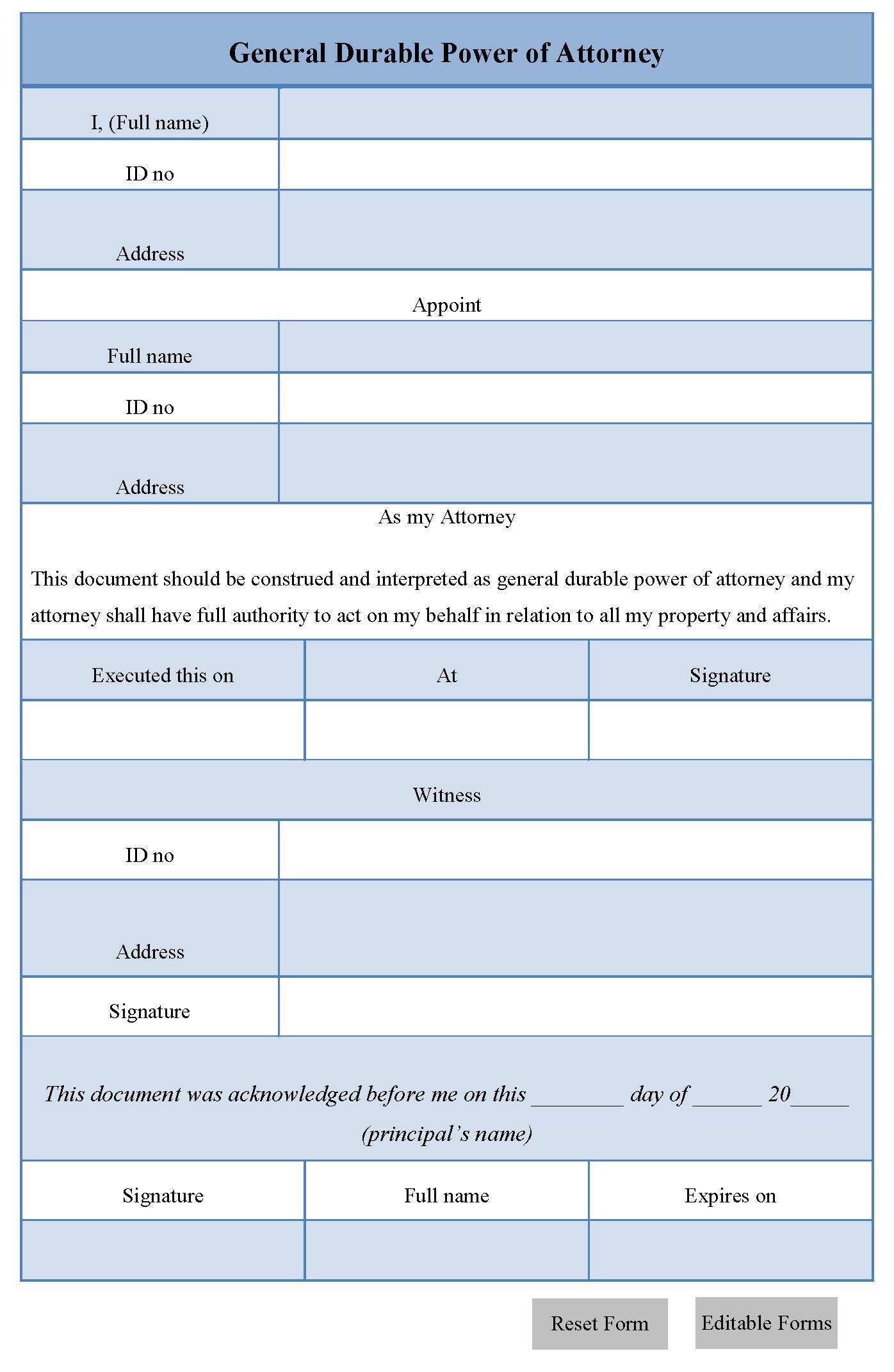 durable power of attorney form