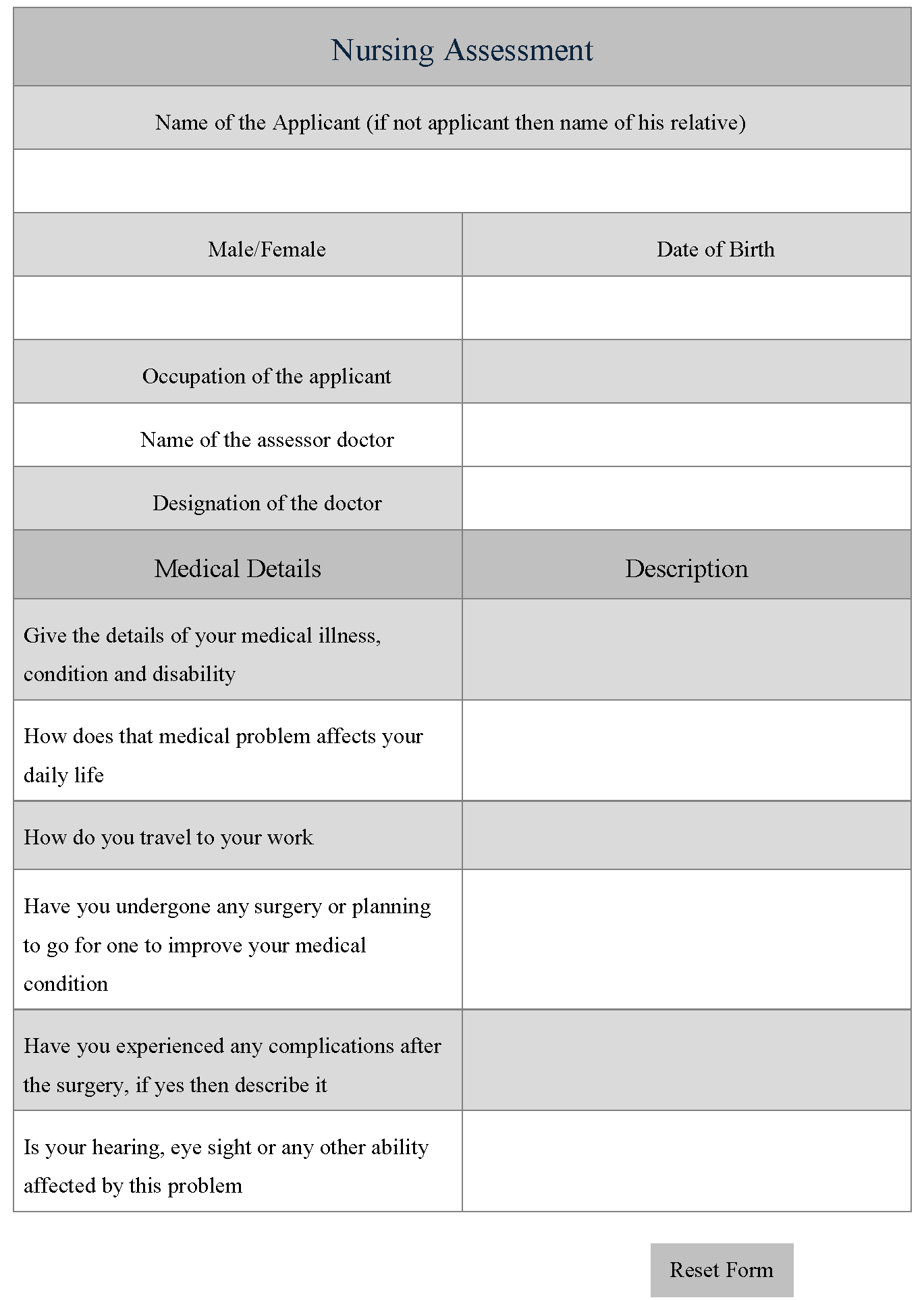 nursing assessment form editable forms nursing assessment form