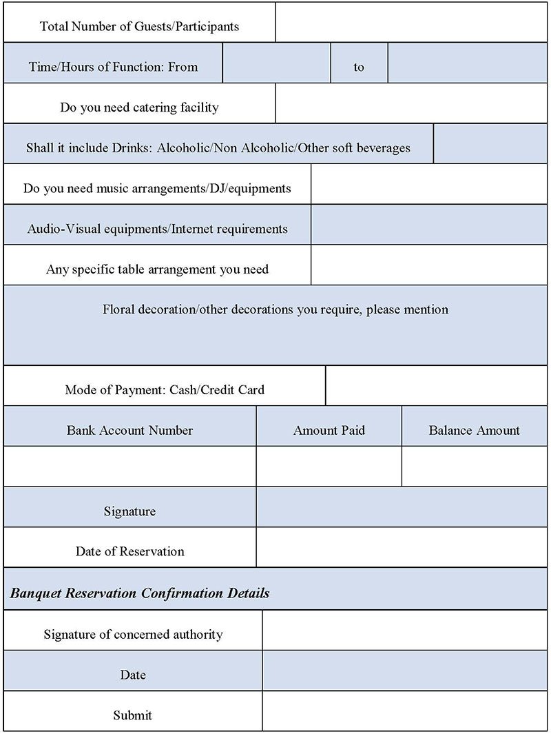 Banquet Reservation Form Banquet Reservation Form