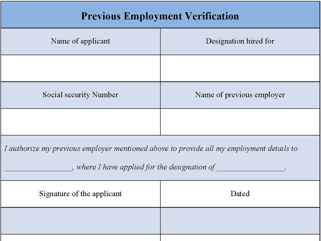 Previous Employment Verification PDF Form