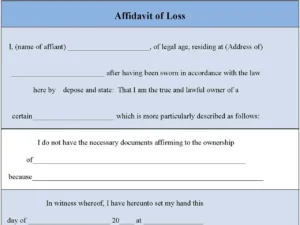 Affidavit Of Loss Form