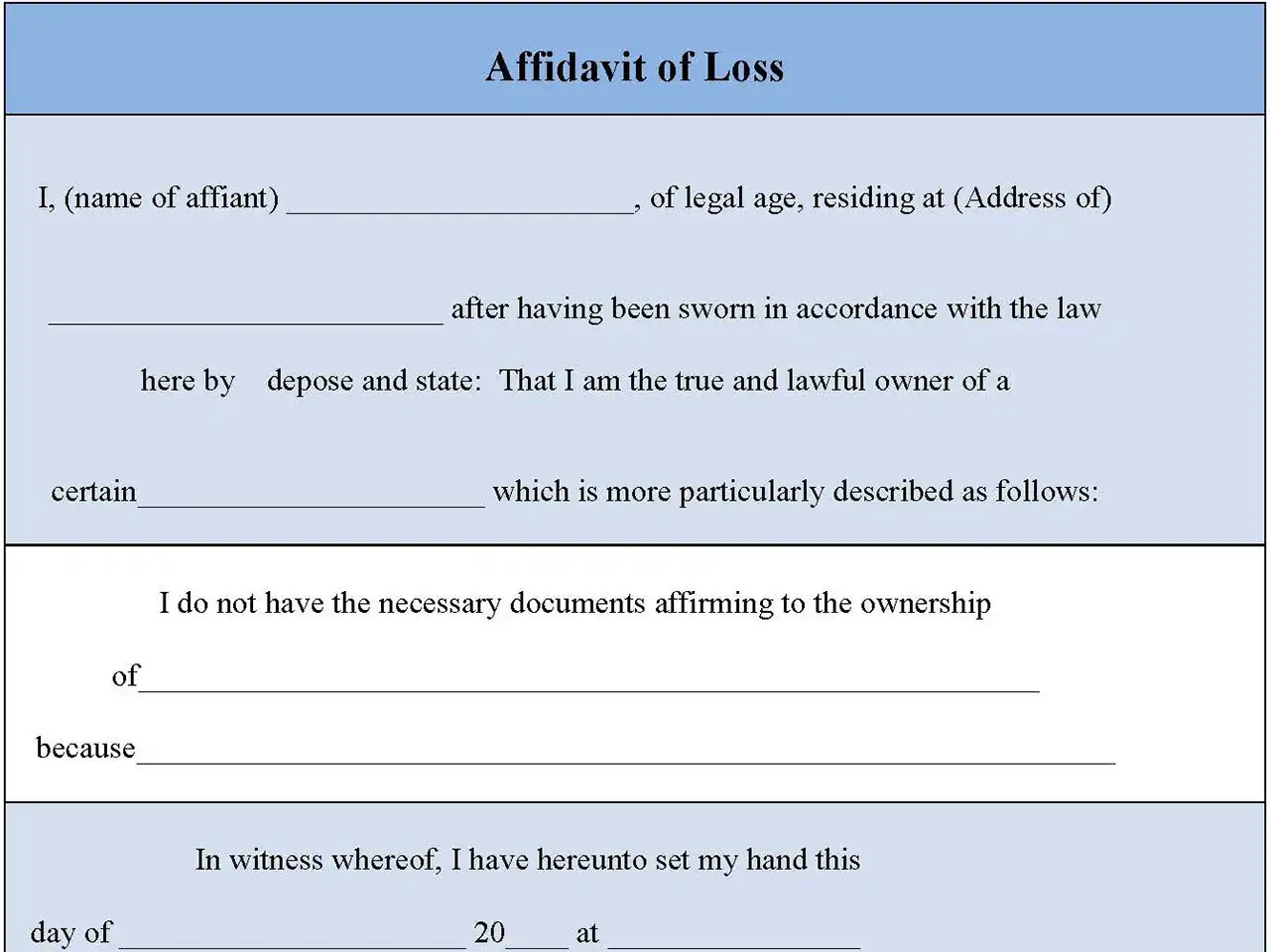 Affidavit Of Loss Form