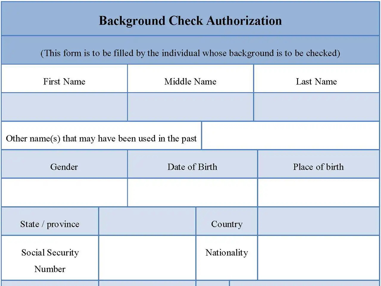 Background Check Authorization Form