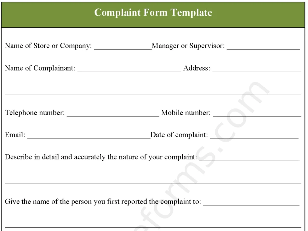 Complaint Form Template