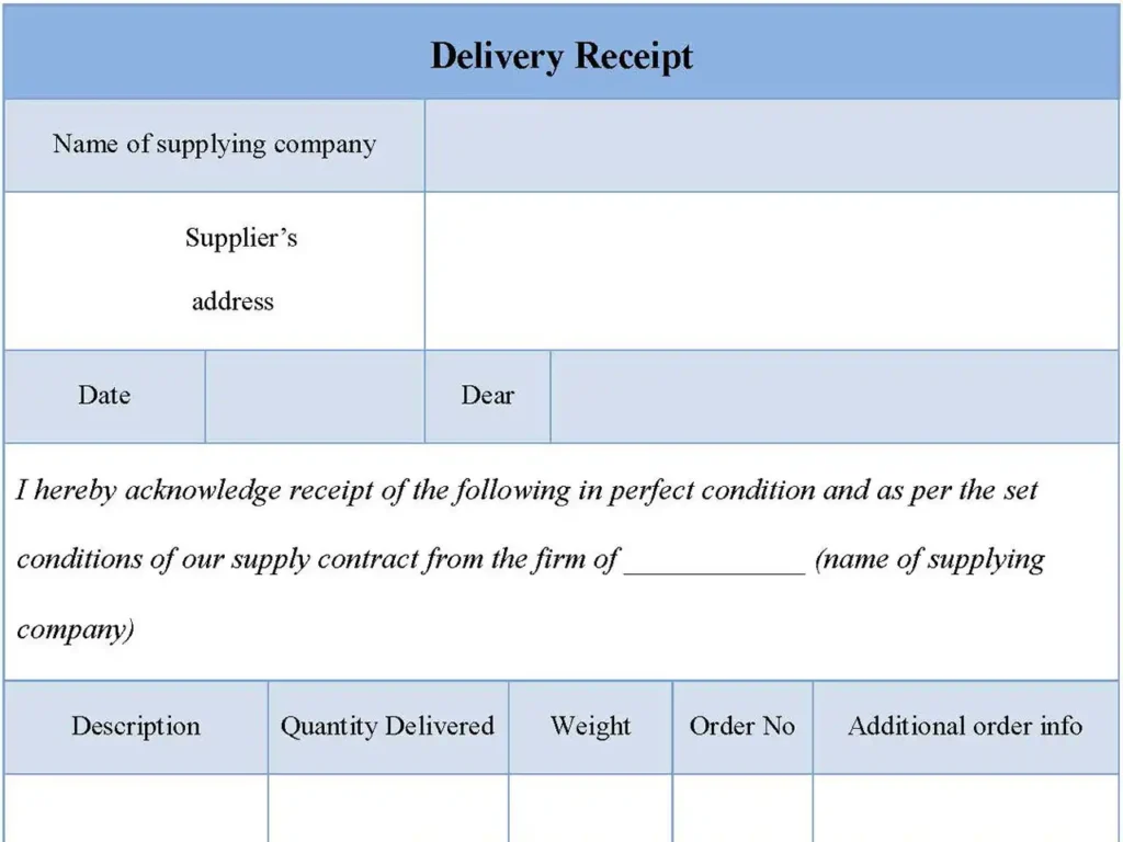 Delivery Receipt Form