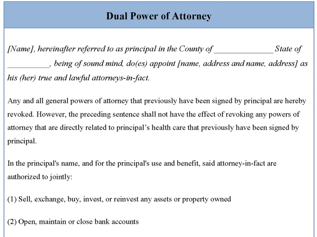 Dual Power Of Attorney Form