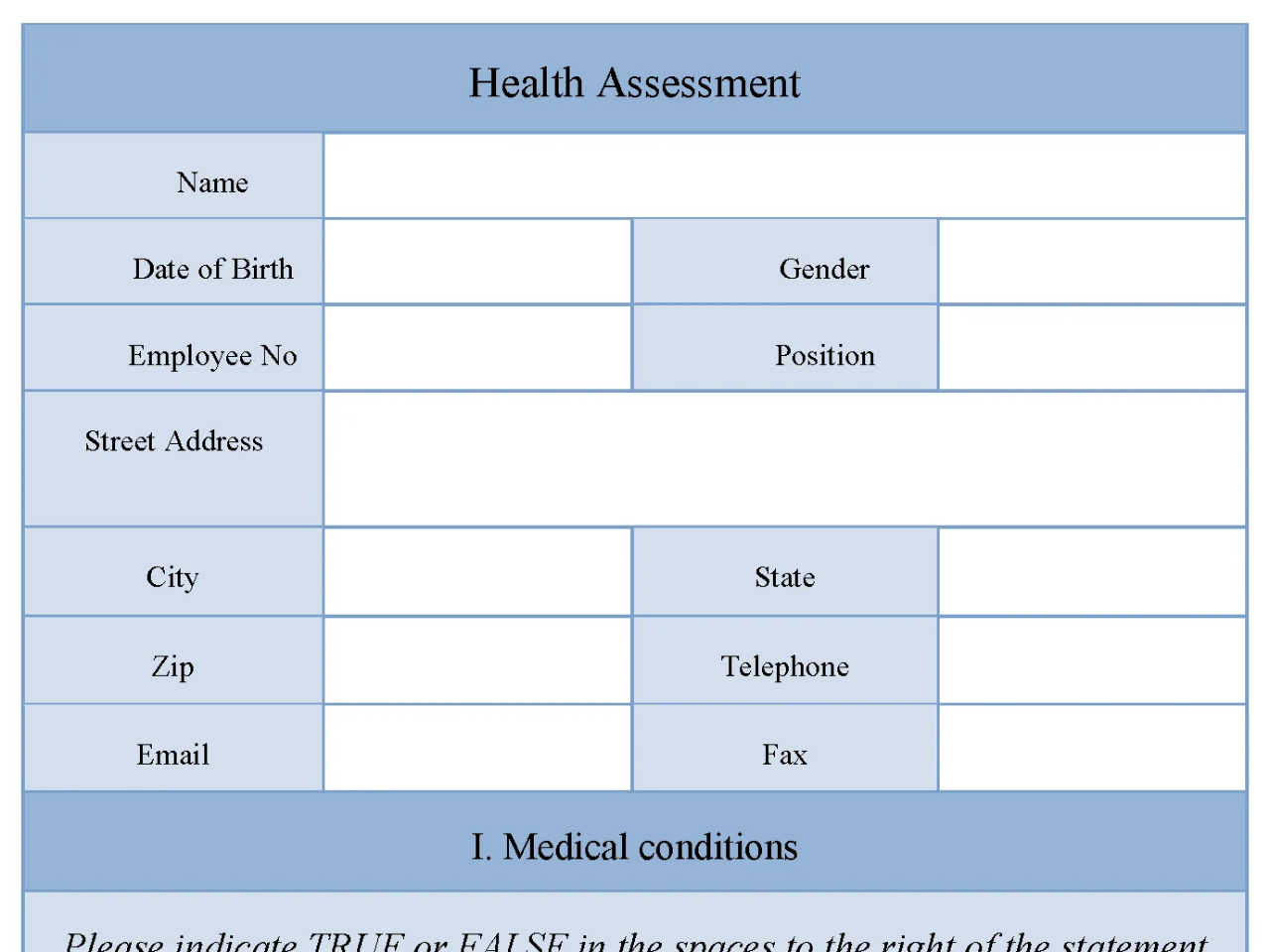 Health Assessment Form