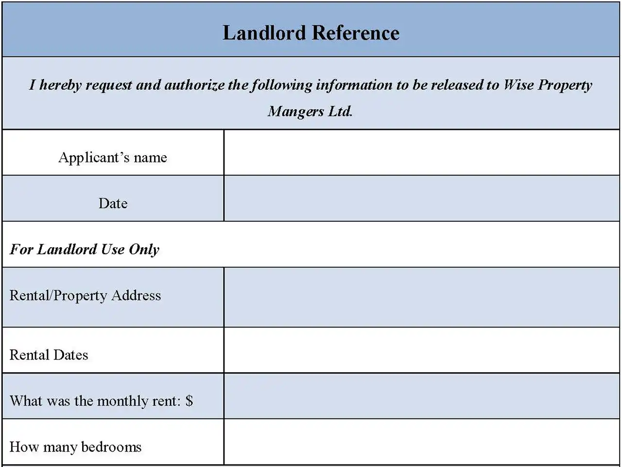 Landlord Reference Form