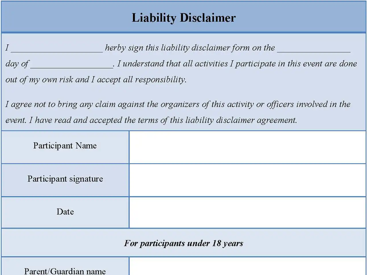 Liability Disclaimer Form
