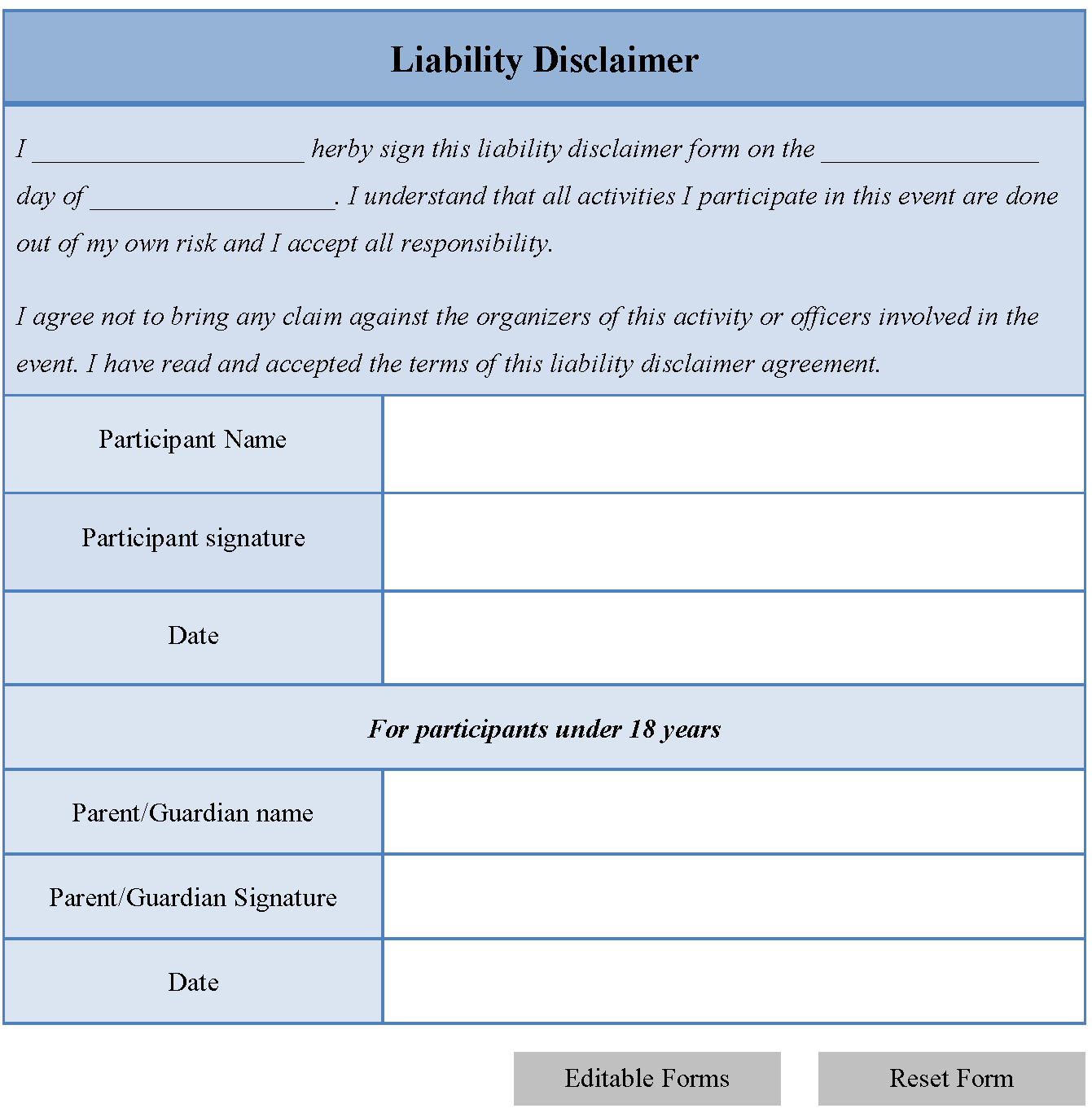 Liability Disclaimer Form