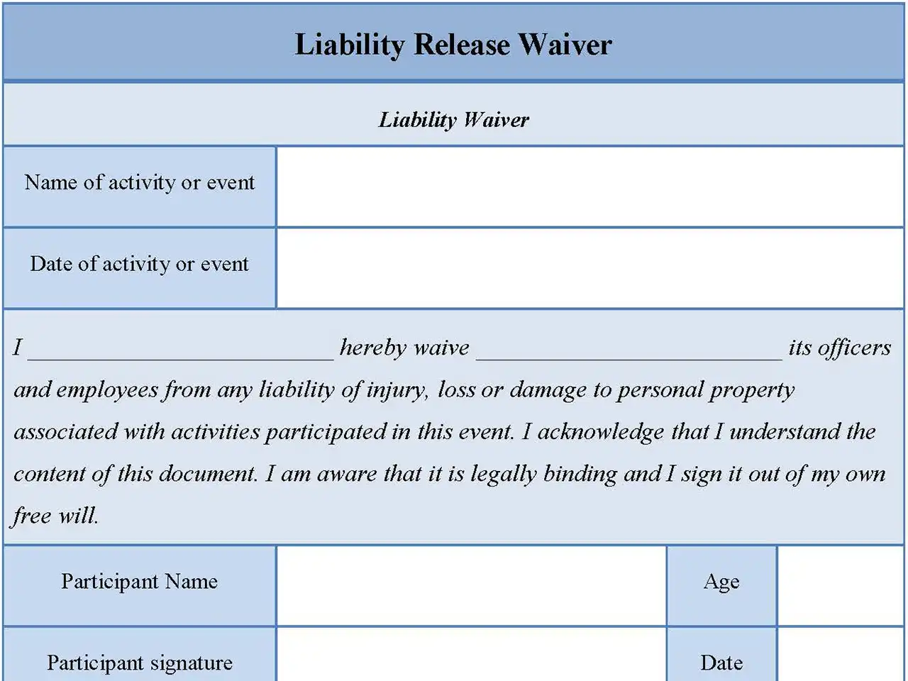 Liability Waiver Form