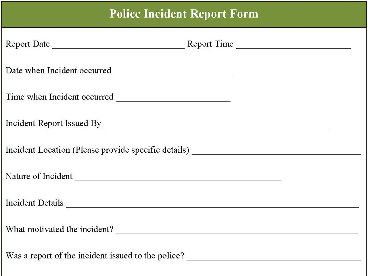 Police Incident Report Form