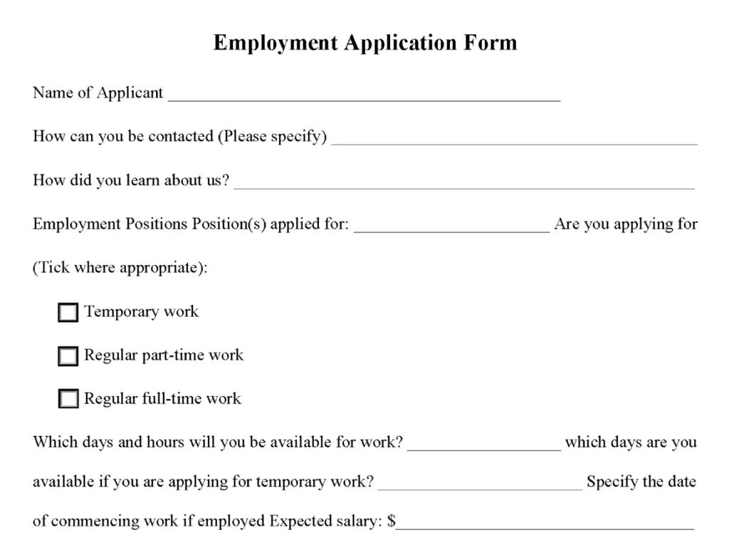 Blank Employment Application Form