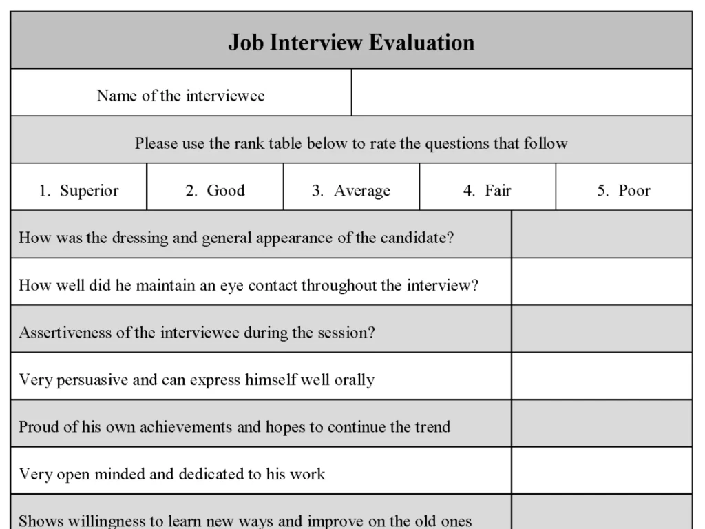 Job Interview Evaluation Form