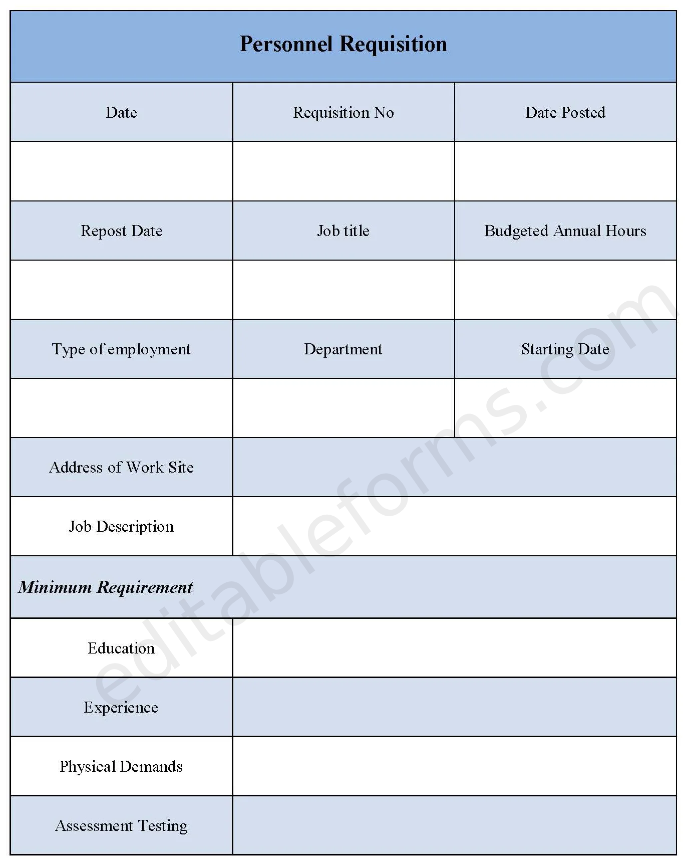 Personnel Requisition Fillable PDF Template