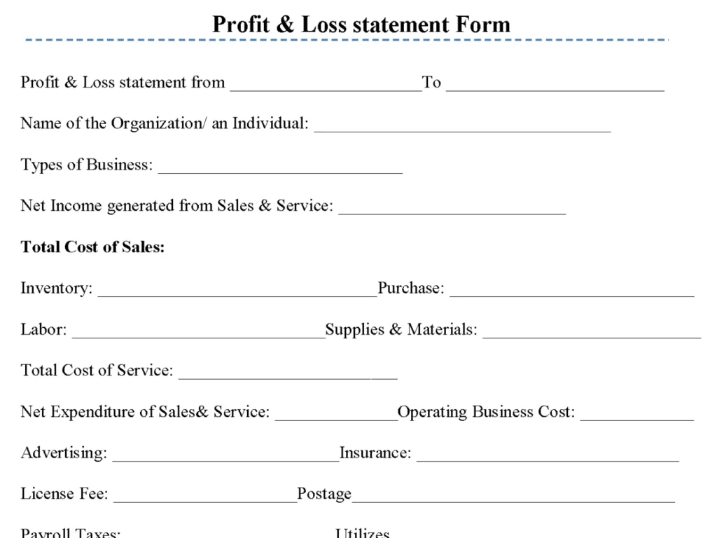 Profit & Loss Statement Form