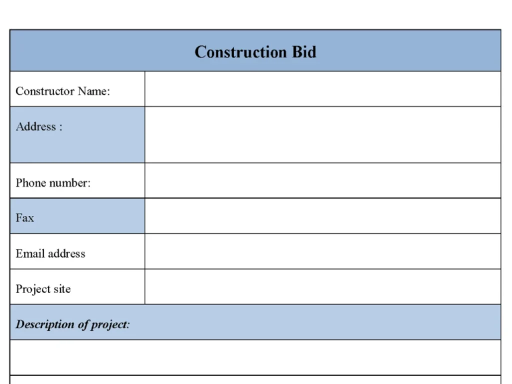 Construction Bid Form