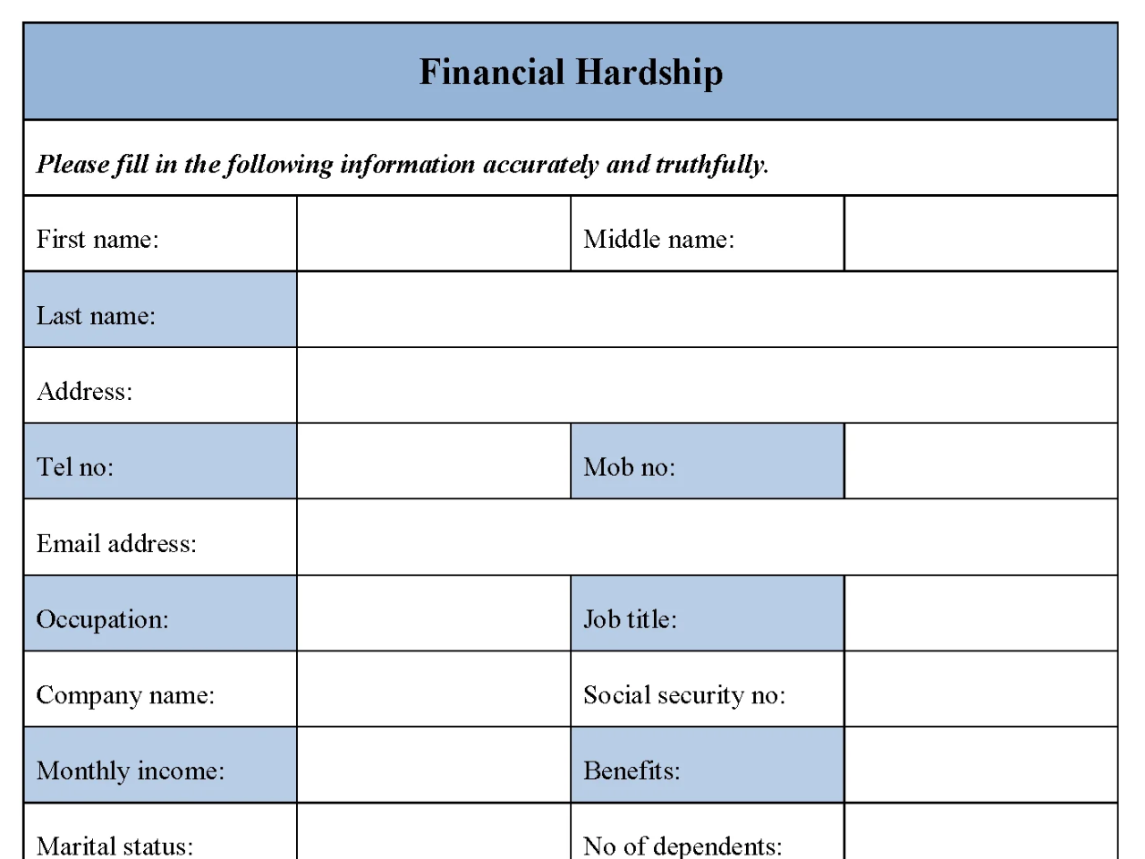Financial Hardship Form