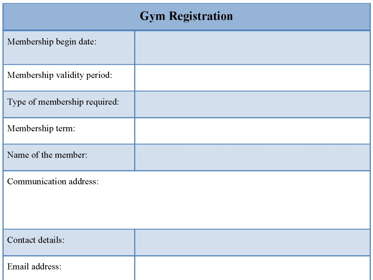 Gym Registration Form
