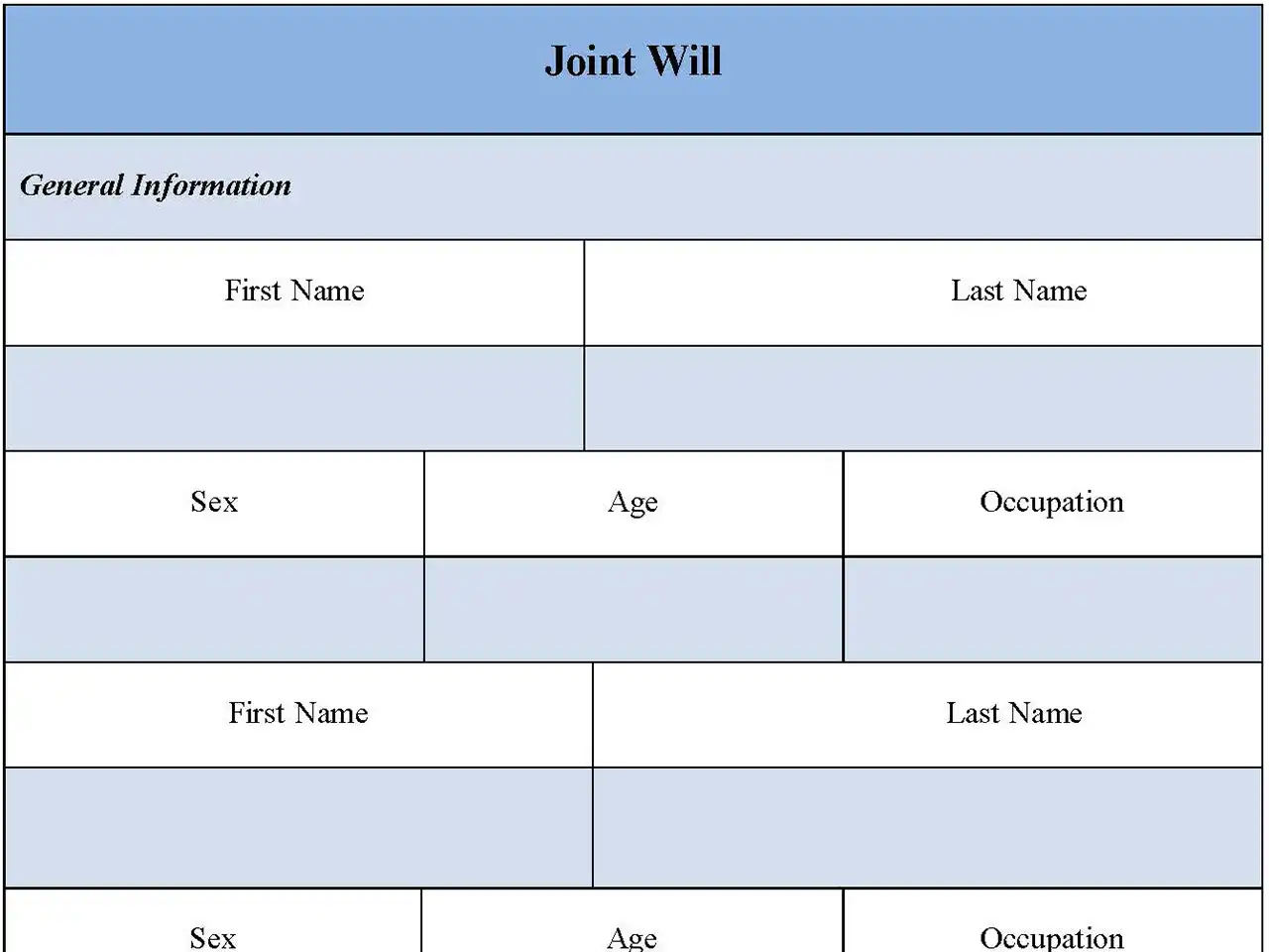 Joint Will Form Joint Will Form