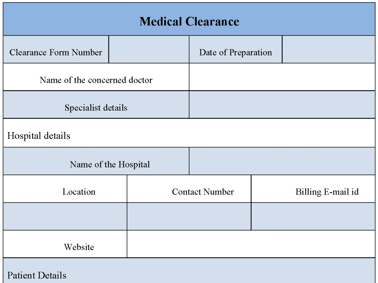 Medical Clearance Form