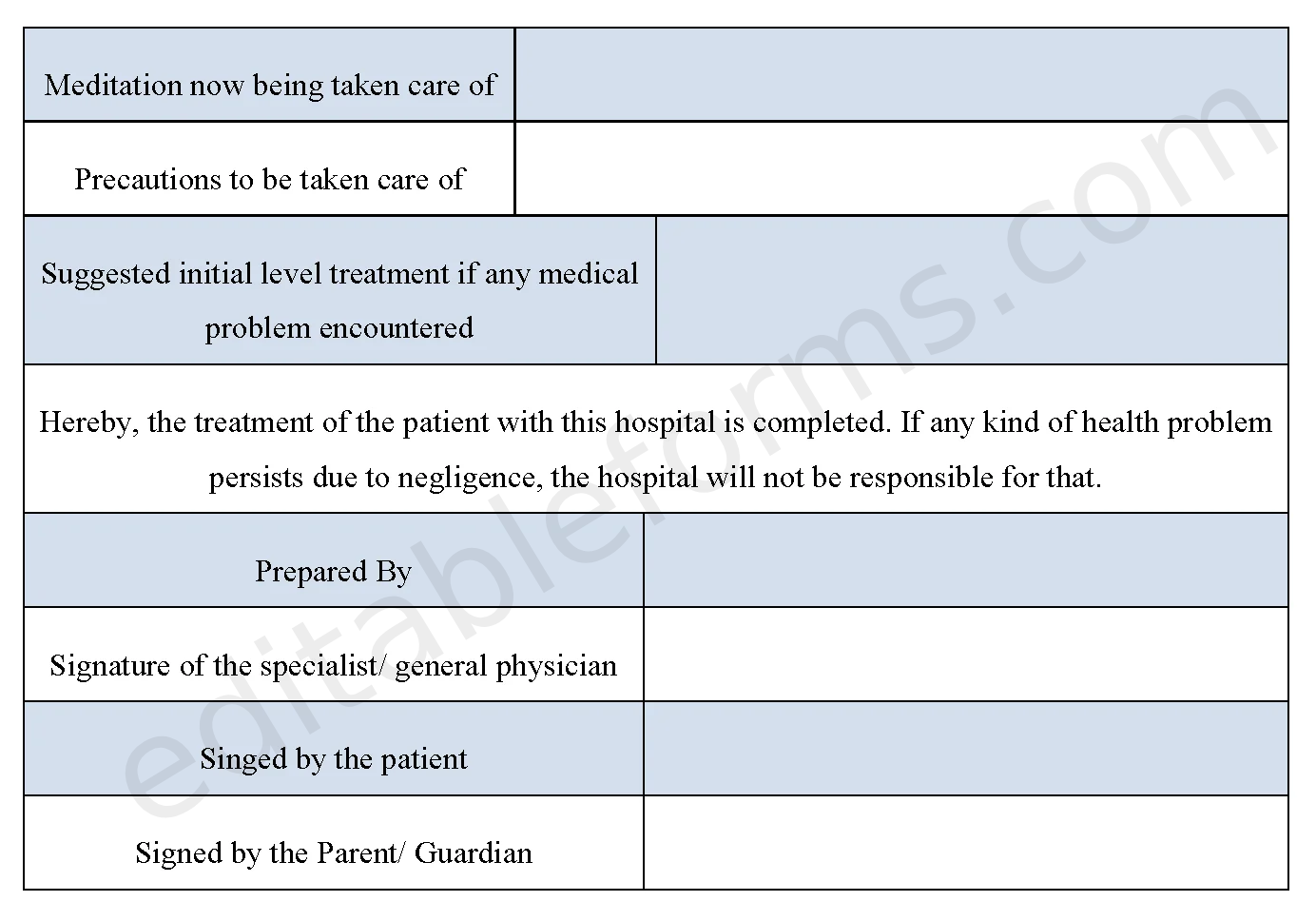 Medical Waiver Fillable PDF Template