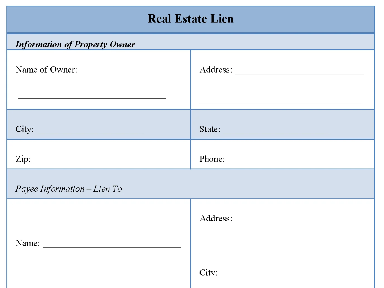 Real Estate Lien Form