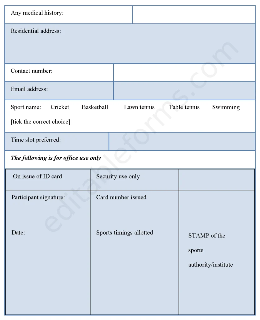 Sports Registration Fillable PDF Template