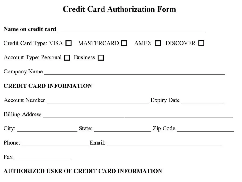 Credit Card Authorization Form