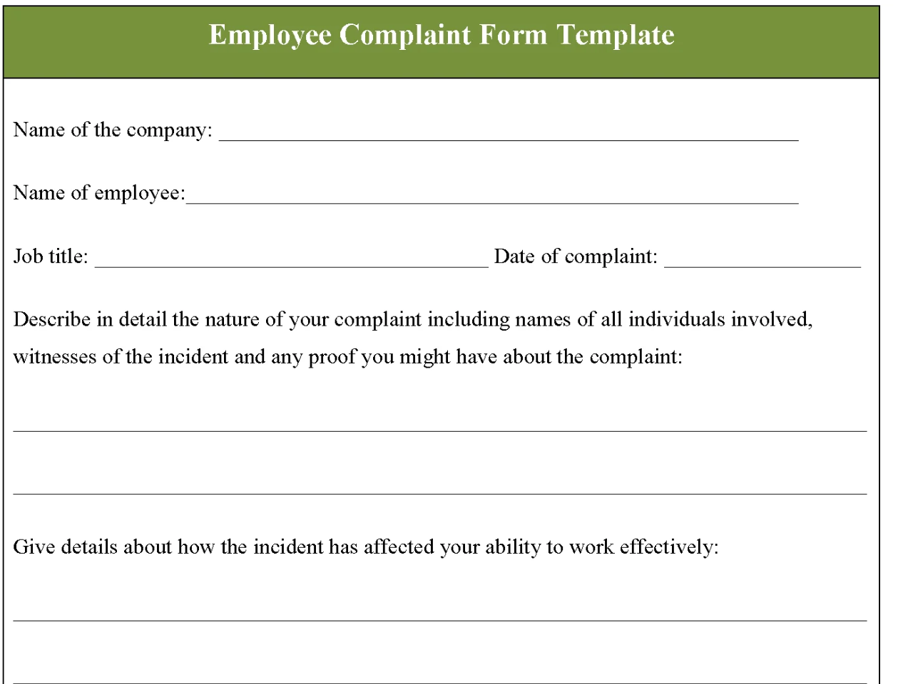 Employee Complaint Form Template