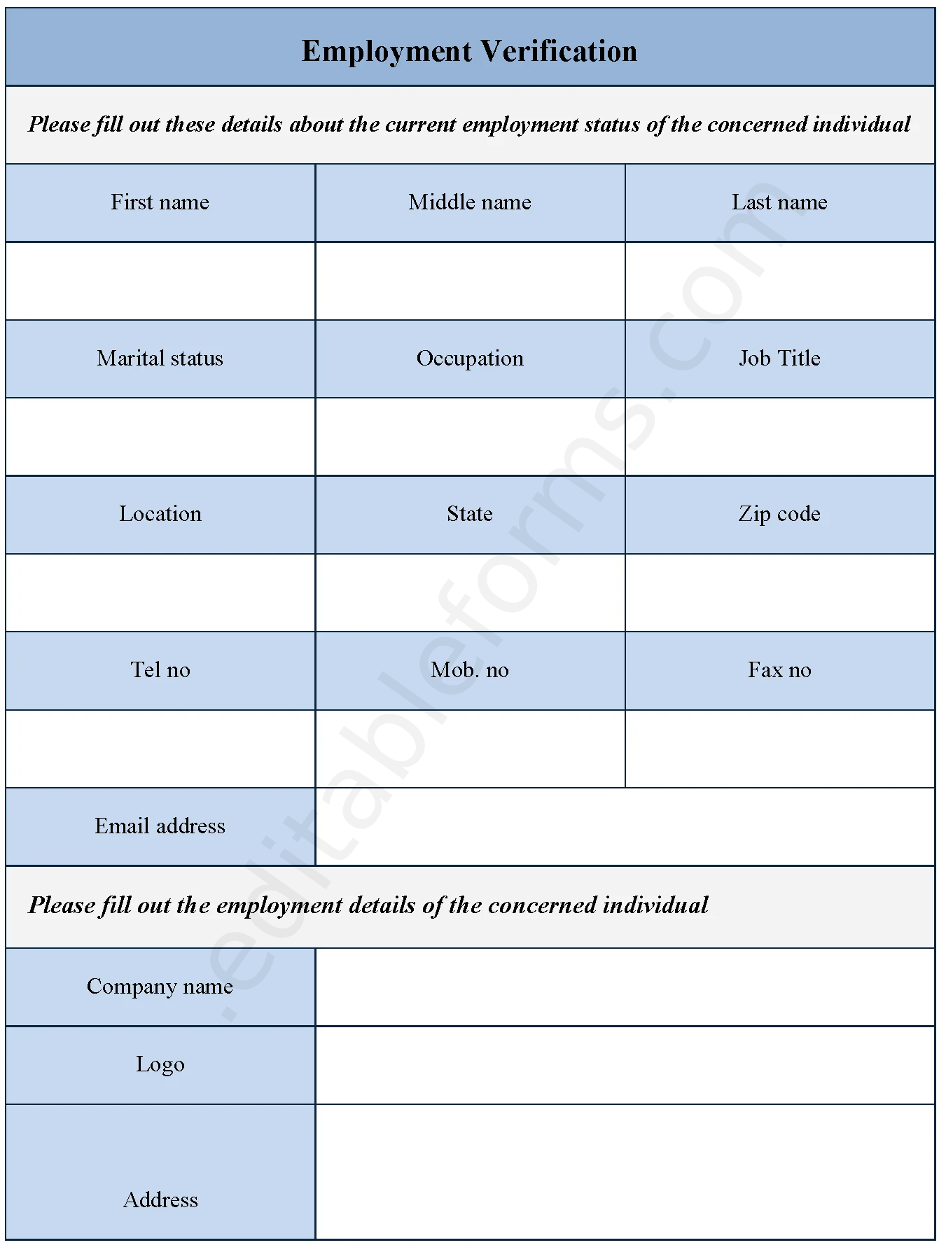 Employment Verification Fillable PDF Template