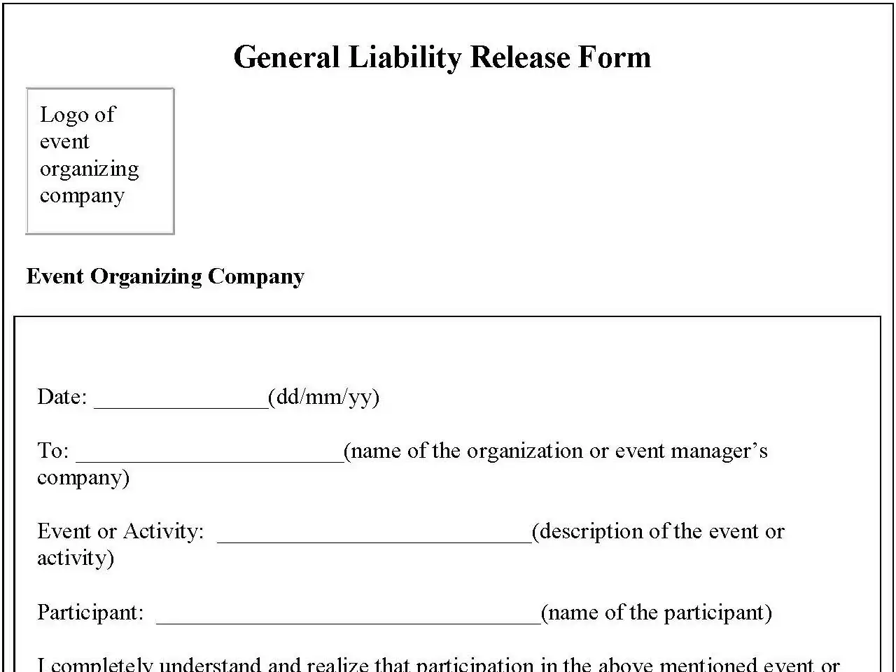 General Liability Release Form