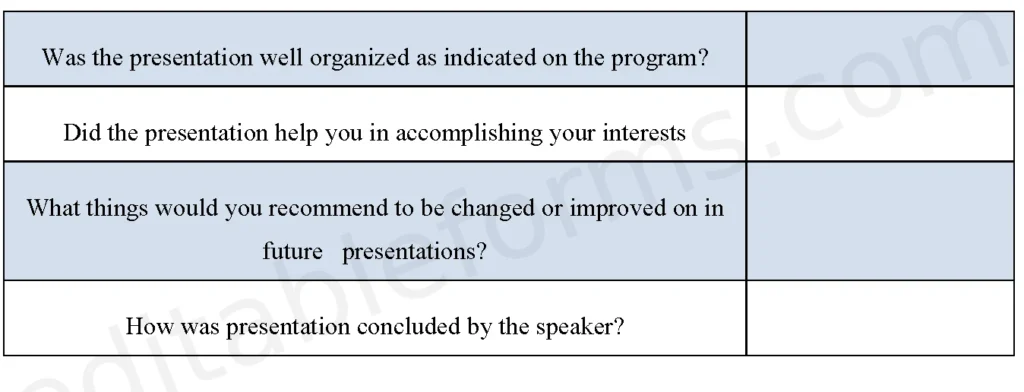 Presentation Feedback Fillable PDF Template