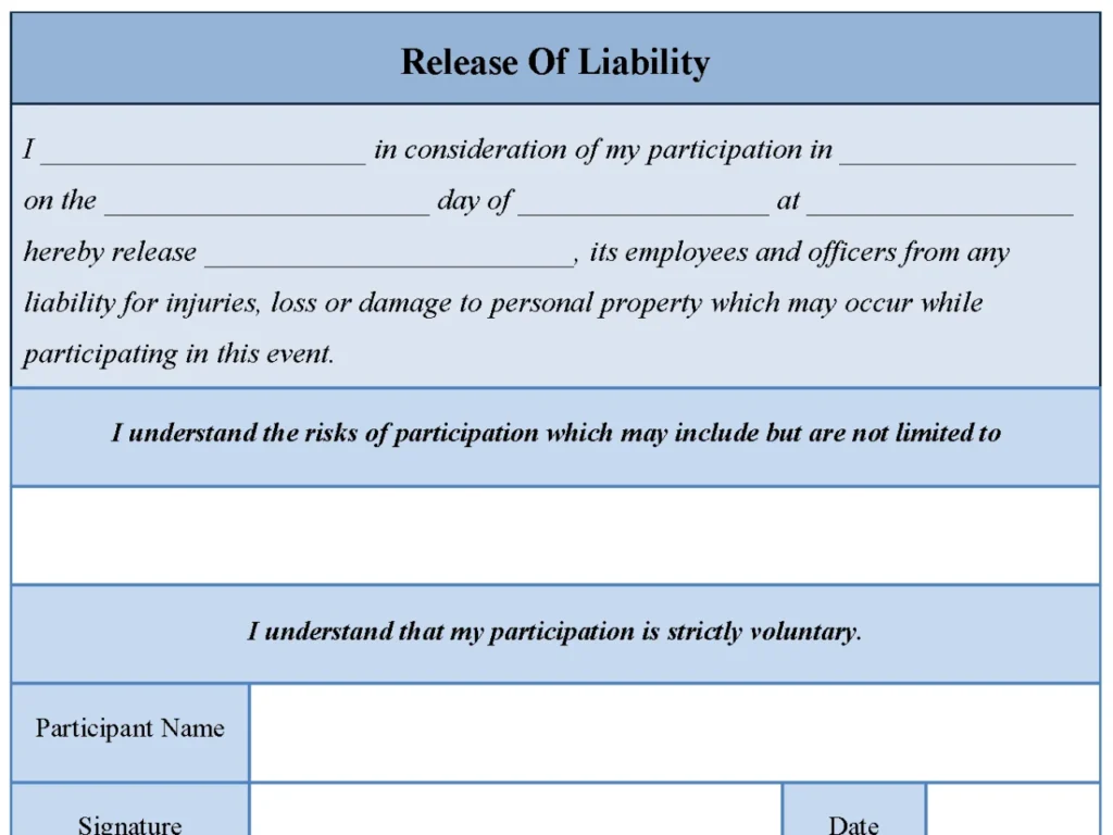 Release Of Liability Form