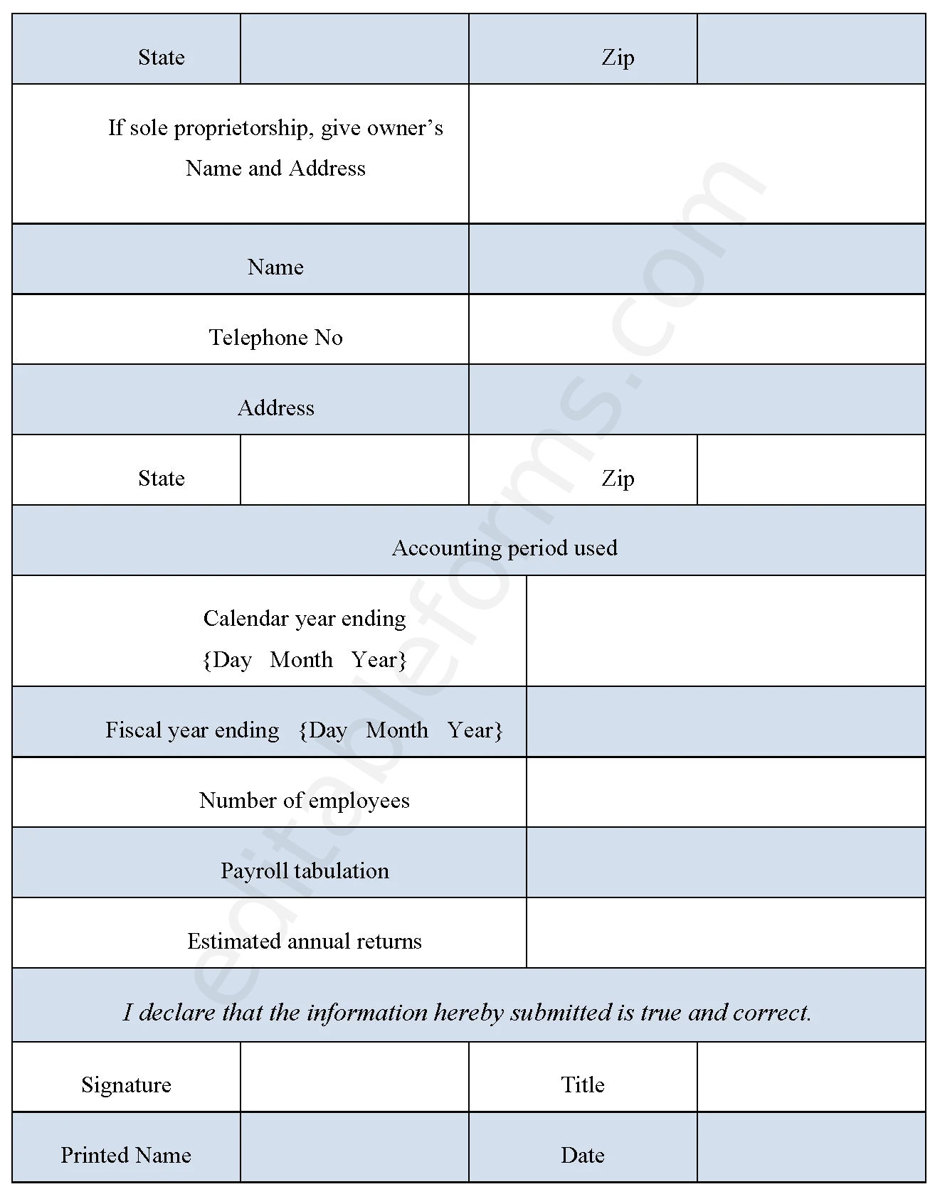 Sample Business License Fillable PDF Template