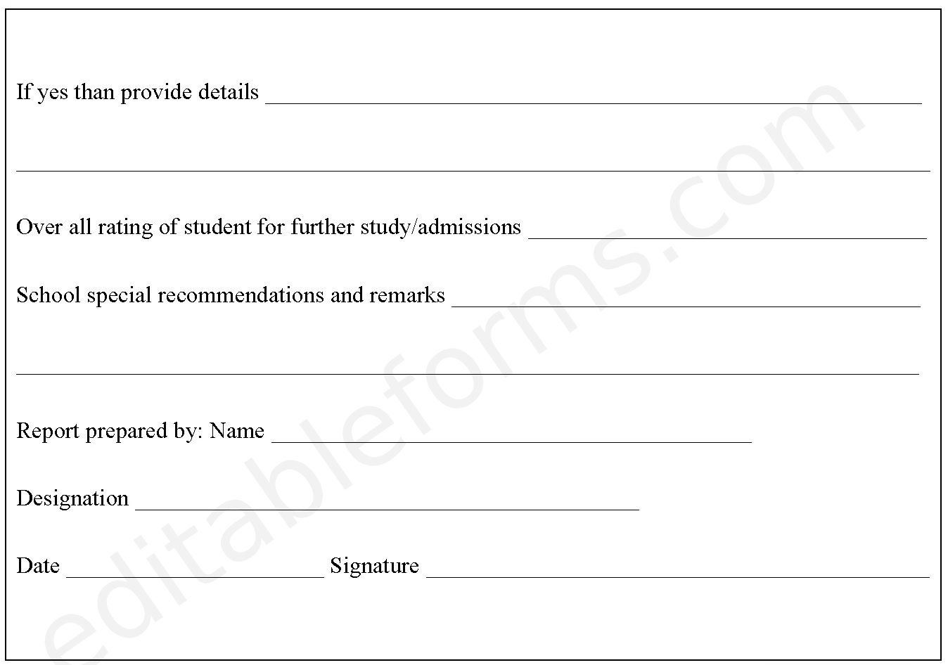 Secondary School Report Fillable PDF Template