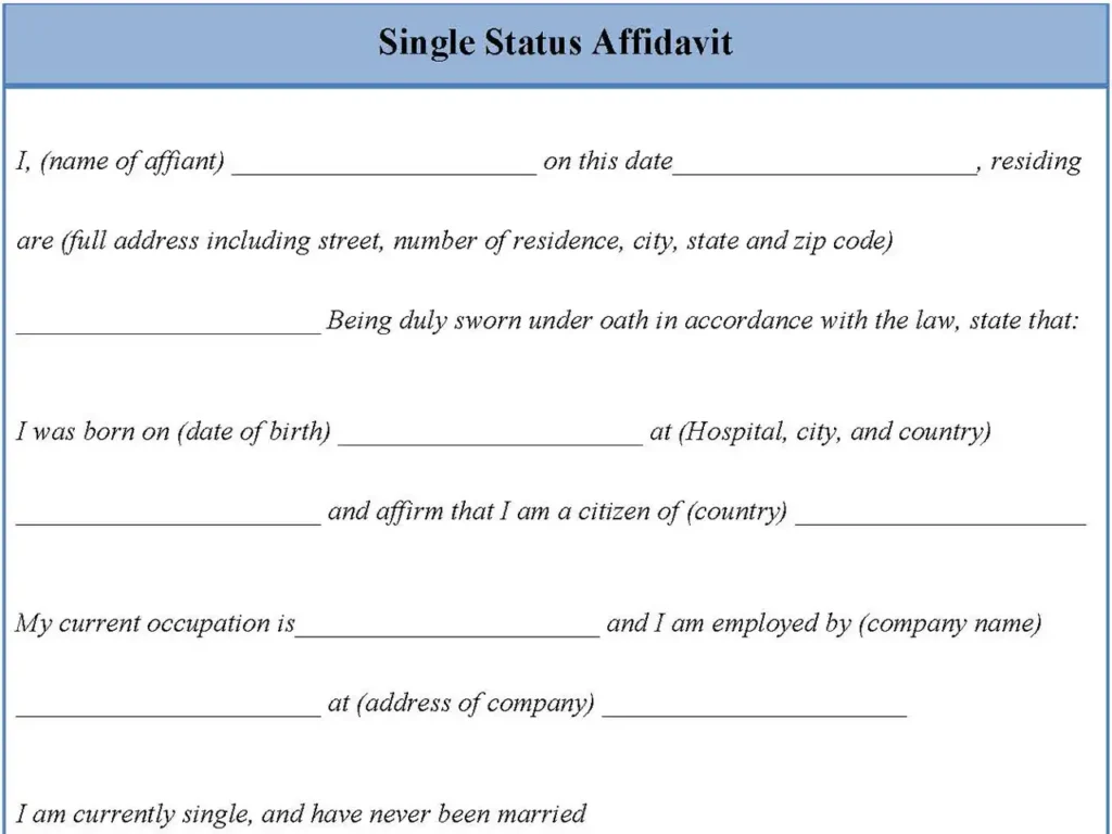 Single Status Affidavit Form