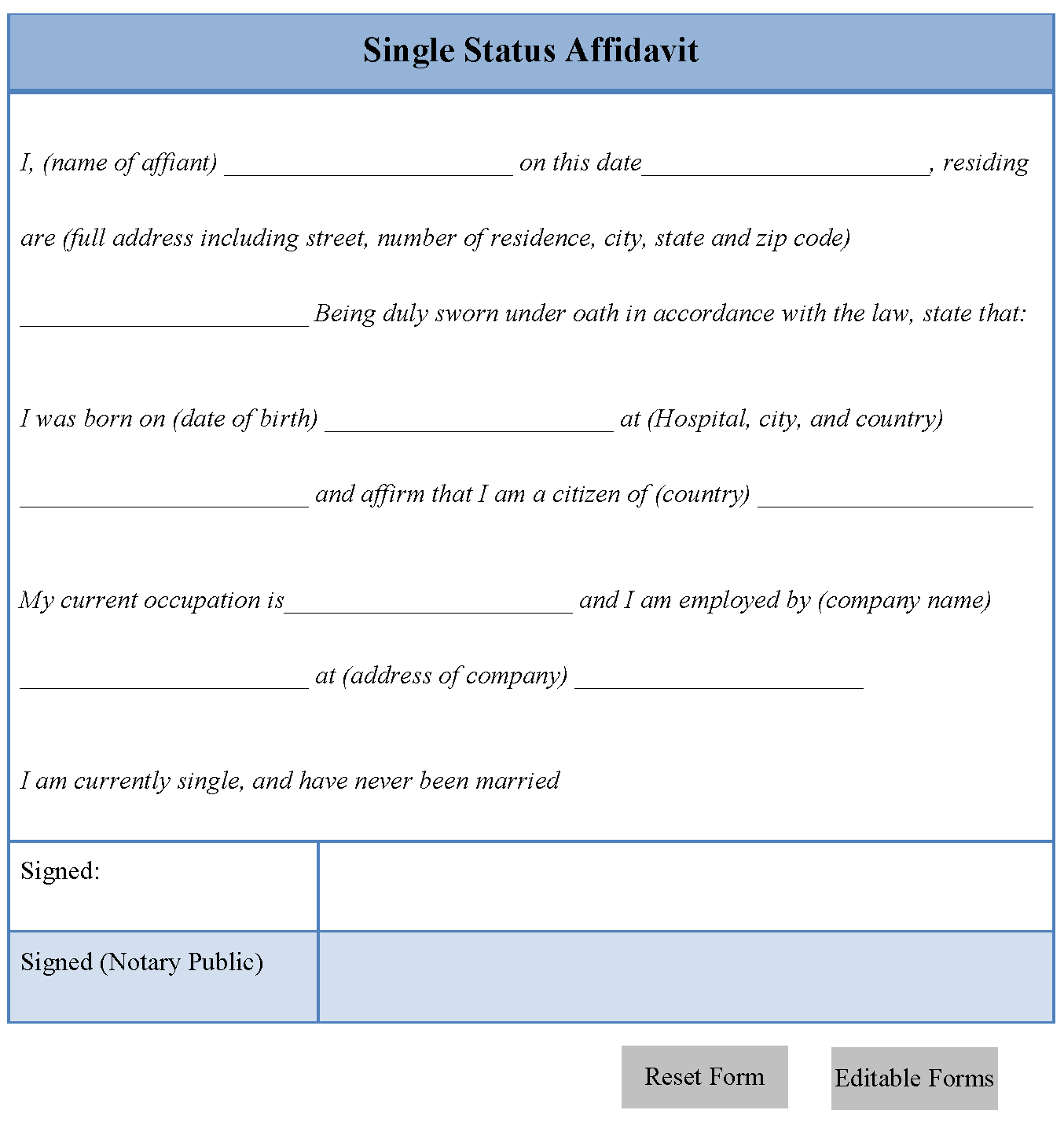 single-status-affidavit-form-editable-forms