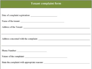 Tenant Complaint Form