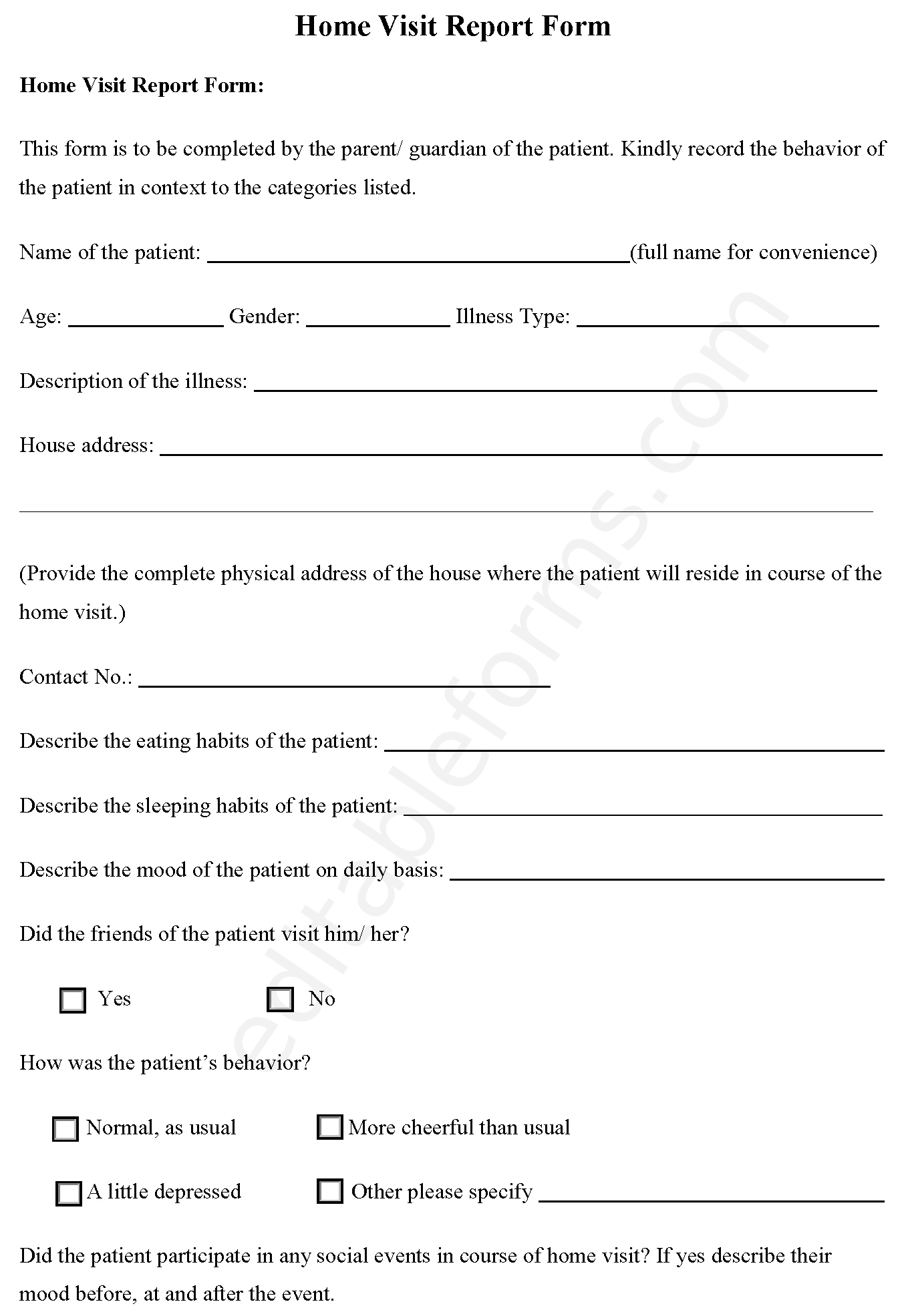 Home Visit Report Fillable PDF Template