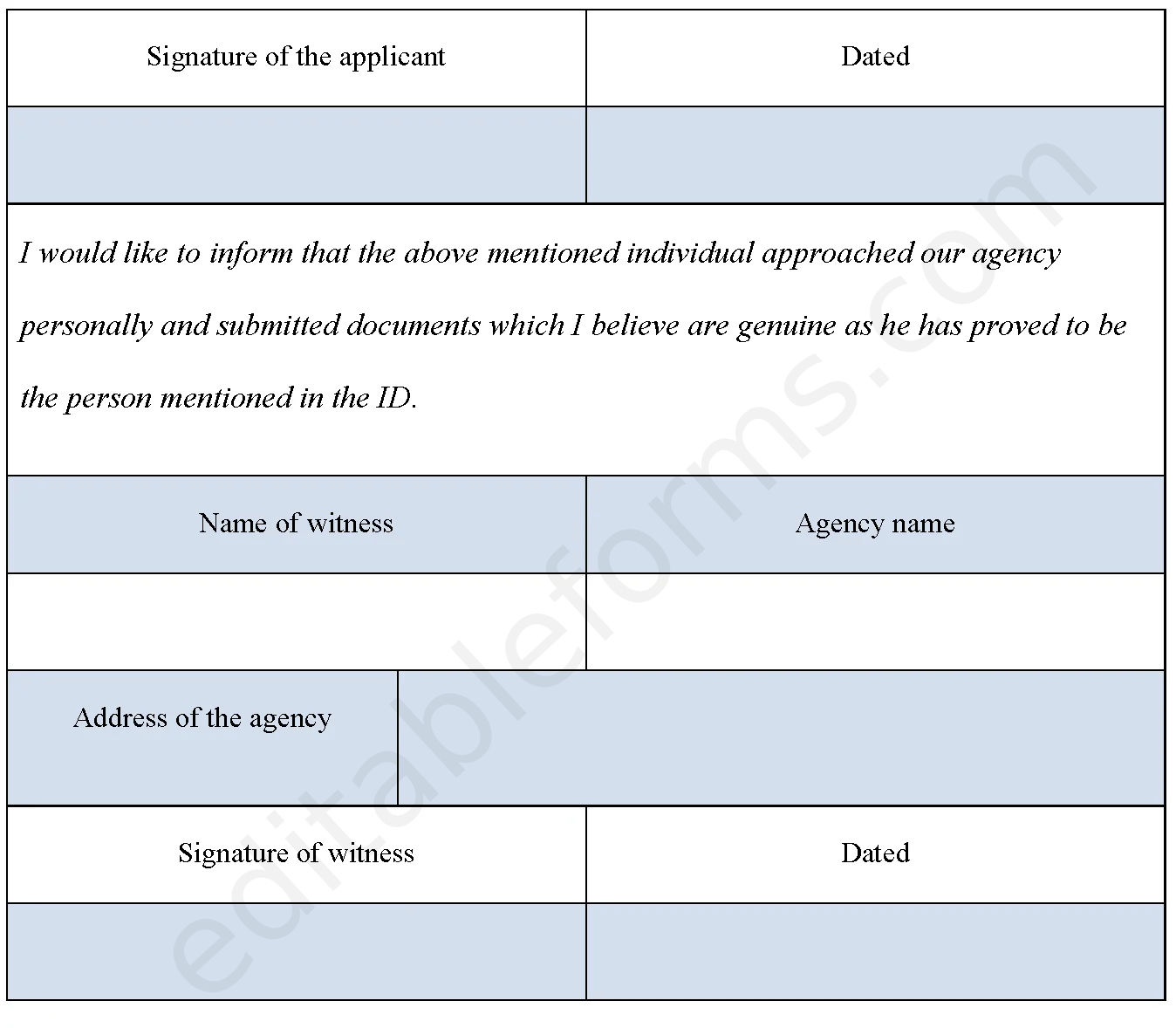 Identity Verification Fillable PDF Template