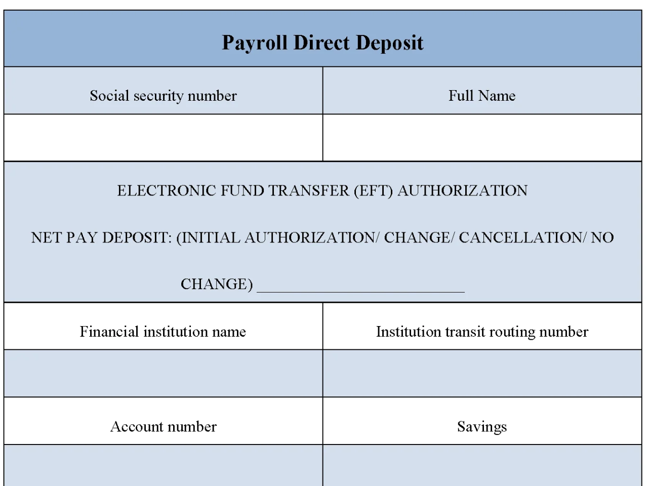 Payroll Direct Deposit Form