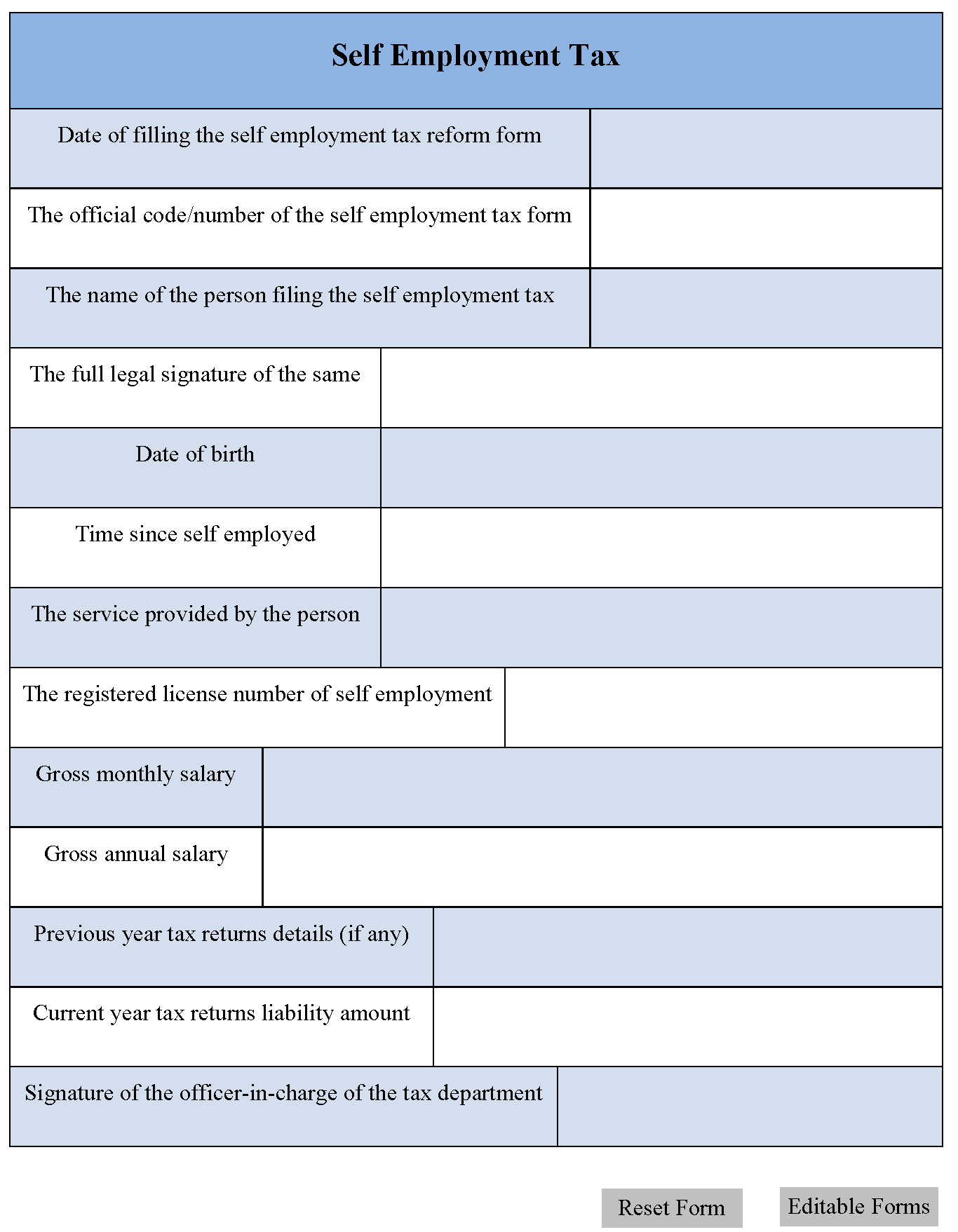 Self Employment Tax Form Editable PDF Forms