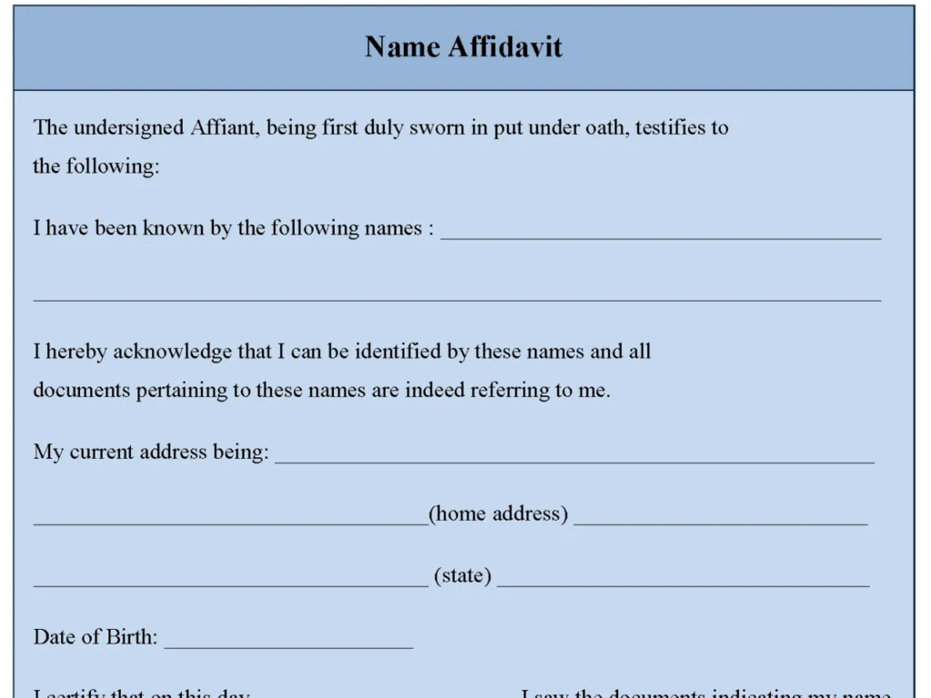 Name Affidavit Form