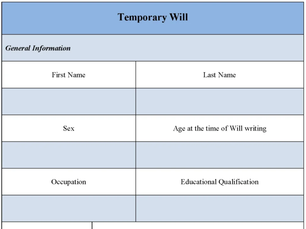 Temporary Will Form